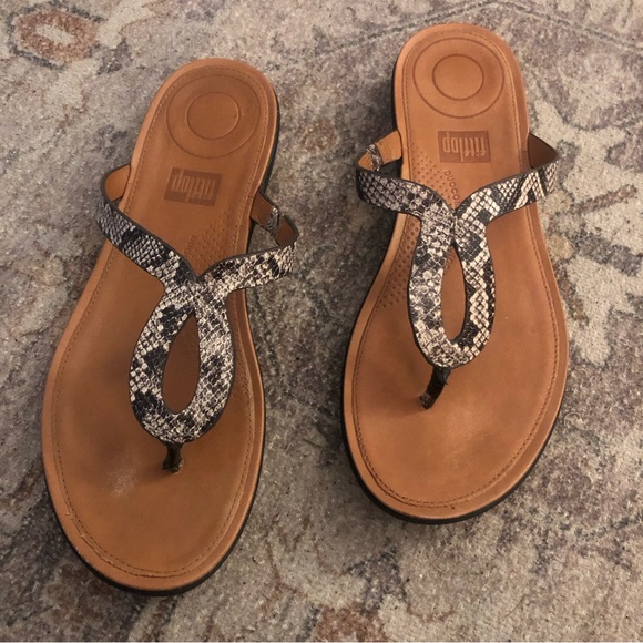 Fitflop Sandals Leather Snake Print - Picture 1 of 5